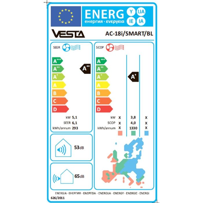 Кондиціонер спліт VESTA AC-18i SMART/BL INVERTER WI-FI