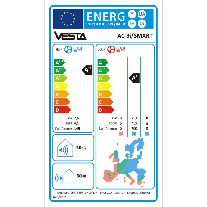 Кондиционер сплит VESTA AC-9i SMART INVERTER Wi-Fi